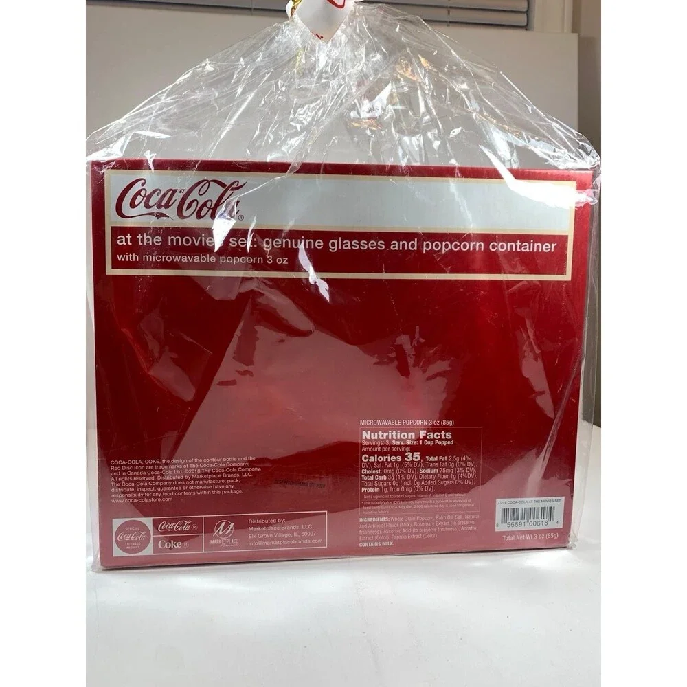 Coca-Cola At The Movies Gift Set Glass Glasses Cups Microwave Popcorn Vintage